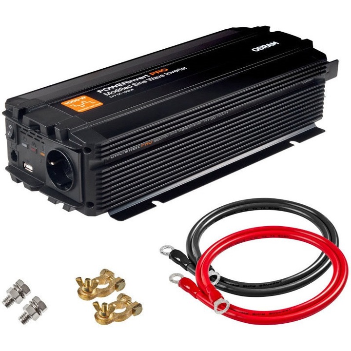 Invertor cu unda sinusoidala 24v - 230v 1000w + 1 usb 2.1a , Osram