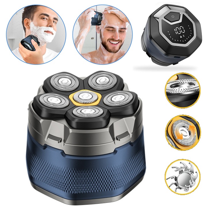 Aparate De Ras Cu Cap Flexibil Pentru Barbati, Aparat De Ras Electric Rotativ Impermeabil IPX7, Lame Din Otel Cu Auto-Ascutire Magnetica 6D, Umed Si Uscat Utilizare 150 De Minute, Afisaj Led, Cadouri