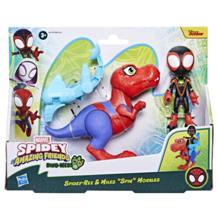 Set figurine Spiderman Dino-Webs Spidey-Rex si Miles Morales 10cm