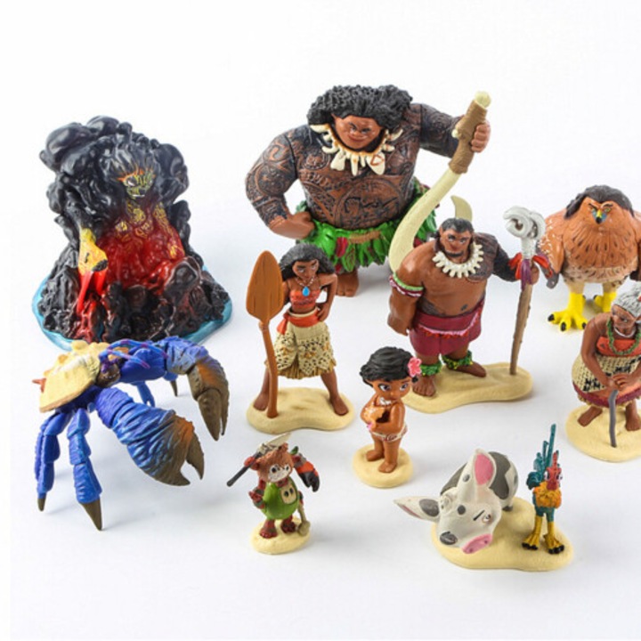 10 darabos Moana Maui Tamatoa Sina Chief Tui Gramma Tala figura szett, többszínű