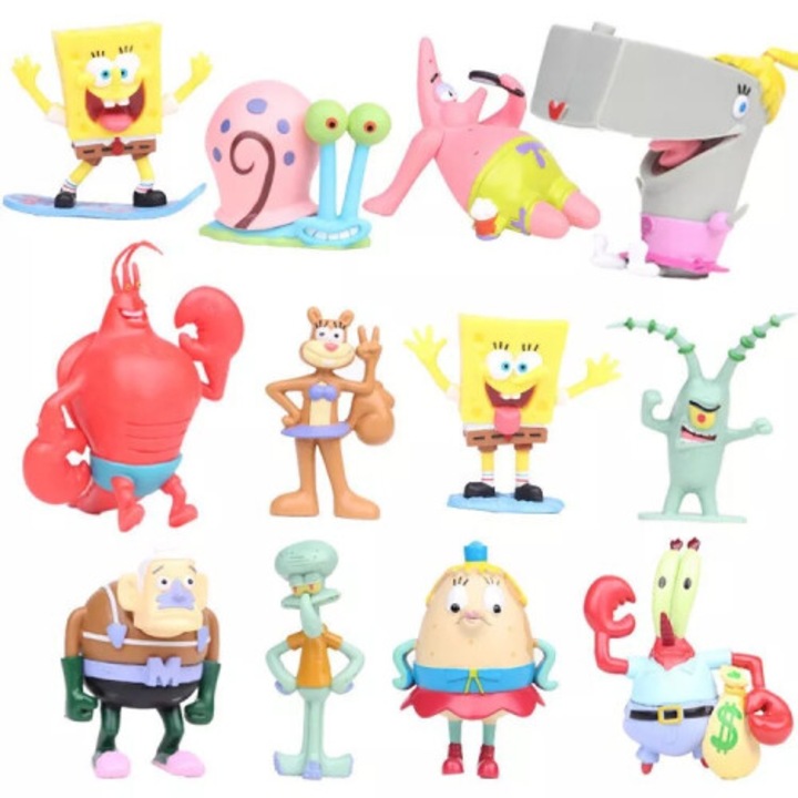 Spongebob Patrick rajzfilm figura készlet, 12 darabos, többszínű