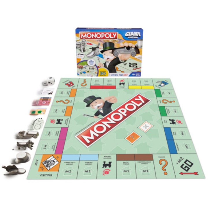 Joc de societate Monopoly Giant Edition, pentru copii si familie, multicolor, dimensiune mare