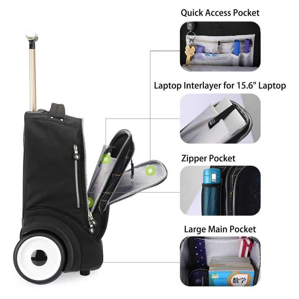 Geanta de laptop cu roti silentioase pentru laptopuri de 15, 6 inch, roti de 15 cm, rucsac cu roti, geanta pentru laptop cu roti