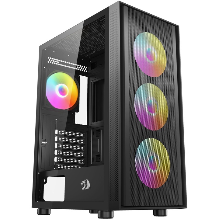 Redragon Spark GC-621-4F PC ház, Midi Tower, ATX, RGB Fekete