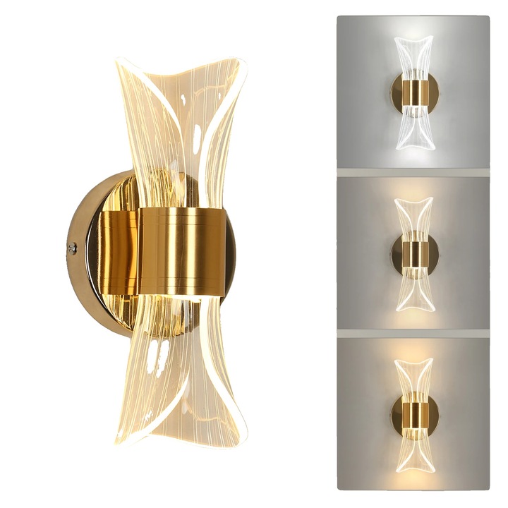 LED аплик за стена, модерен дизайн, златист, 220V, димируем