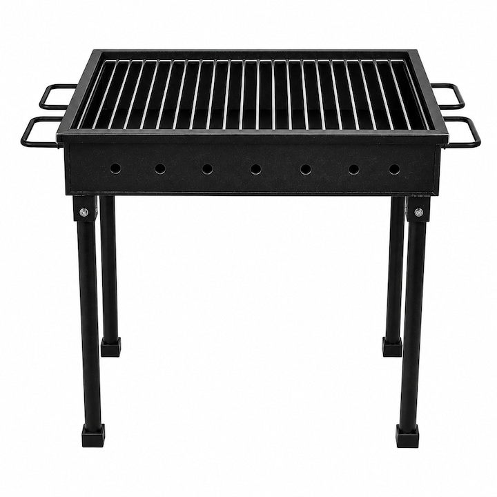 Gratar Profesional de Gradina 40x60 cm, pentru Carbune si Lemne, Metal 2 mm, Picioare 60 cm, Gri