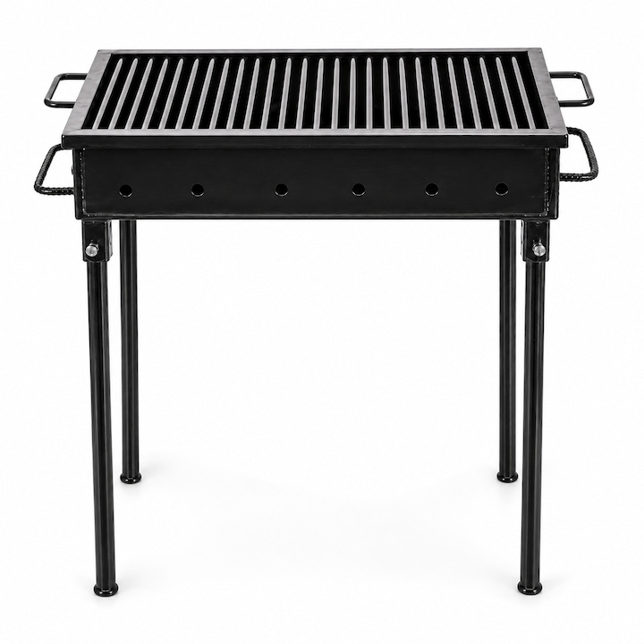 Gratar gradina profesional Pexor L 40 X 60 CM metal gros 3MM, pentru carbune si lemne, sita inox, picioare 60 cm, gri