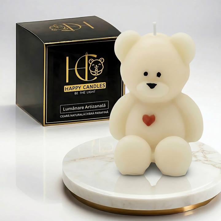 Lumanare parfumata pictata manual premium, Happy Candles, Ursulet, Crystal Joy - Designer Inspired, Ceara naturala, Handmade, 15g