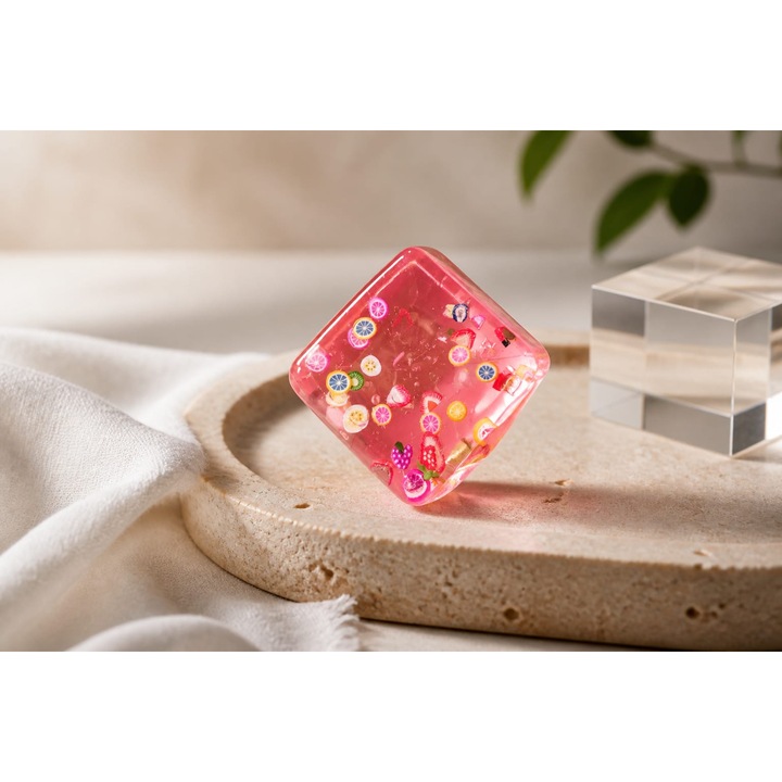 Interaktív játék VICTINY ® RÓZSASZÍN GYÜMÖLCS KOCKA, squishy, stresszoldó, szorongás, depresszió és sok más mindennapi probléma ellen, gyermekeknek és felnőtteknek egyaránt