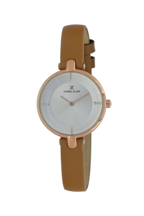 DANIEL KLEIN, Ceas rotund cu o curea ingusta de piele, Maro caramel