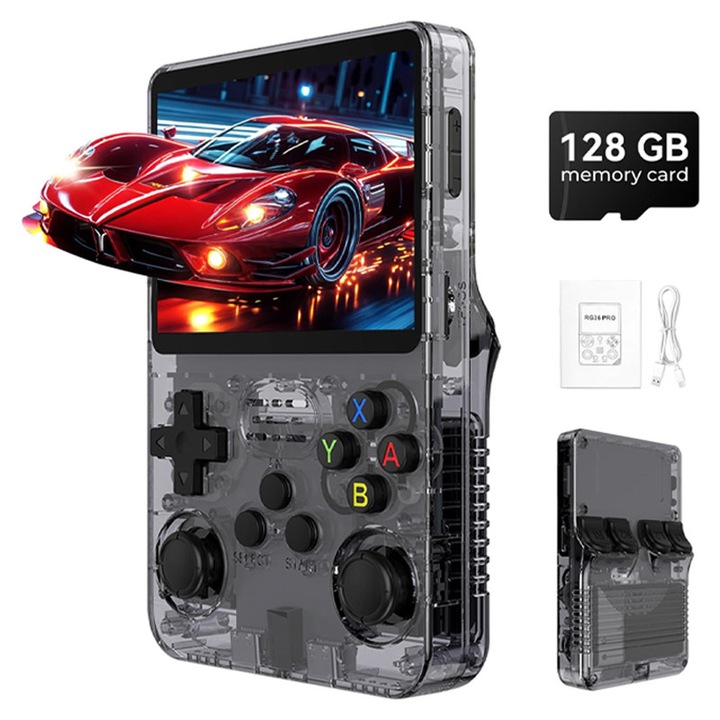 Consola Retro Portabila Duueyct R36s Pro, 3.5in IPS, 128GB, Negru, 3500mAh