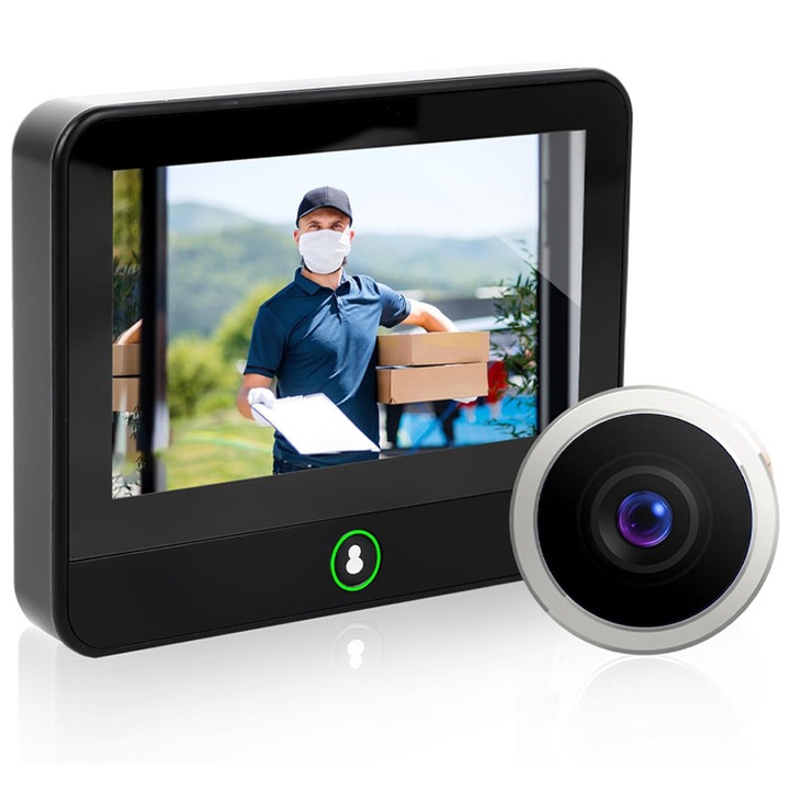 Vizor digitális WiFi 1080P alkalmazáson keresztüli felügyelettel, széles látószög, egyszerű telepítés - Ajtó kémlelőnyílás felügyeleti kamera, eGuard nagyméretű kijelzős digitális kémlelőnyílás