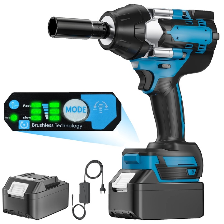 Pistol de impact, 1800 Nm, 3 viteze, acumulator 1300 mAh