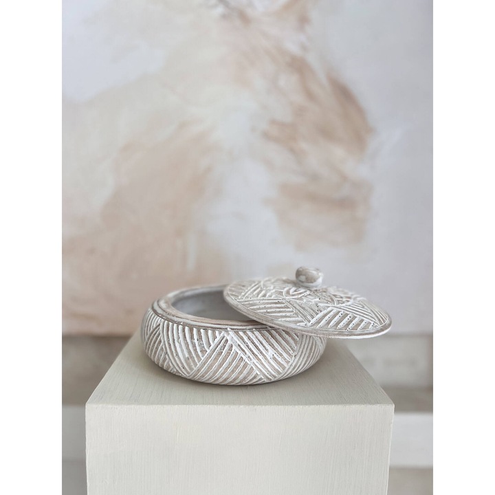 Misa decorativa sculptata manual din lemn exotic 23x23x9cm