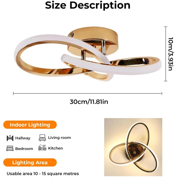 LED плафониера, цвете, златиста, естествена светлина, 3375LM, 10-15кв.м