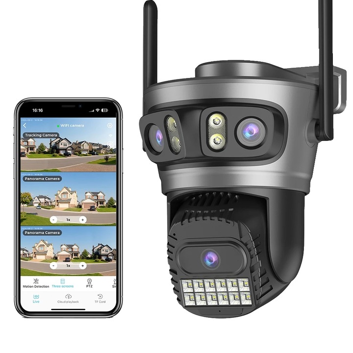 Kamera megfigyelő 3 lencsés 5X zoom dual-band WiFi, fehér, dóm