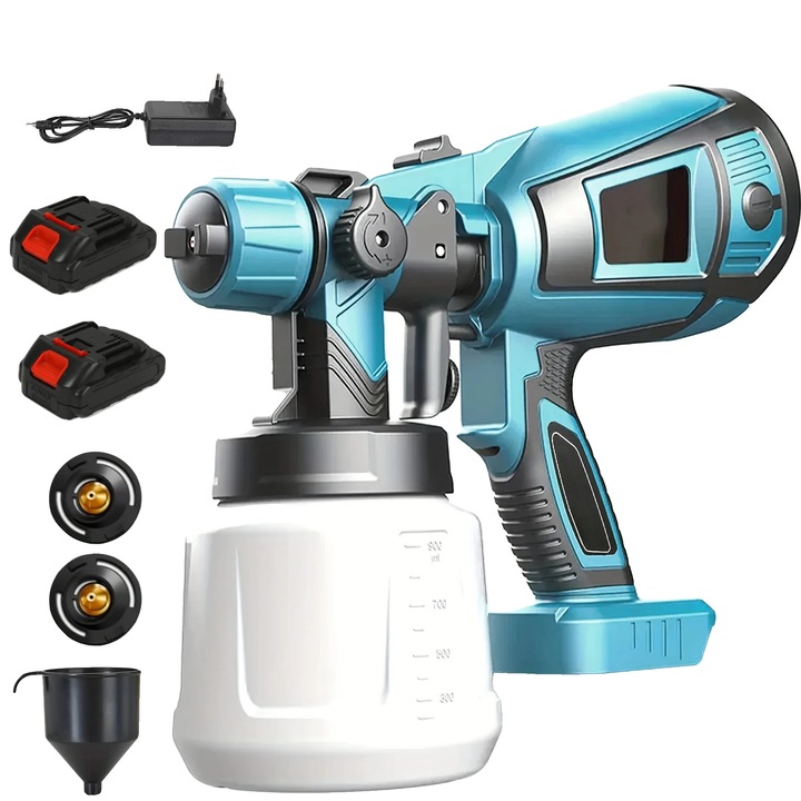 Pistol de vopsit electric, 1000ML, fara fir, 2 baterii, inox, 38000rpm