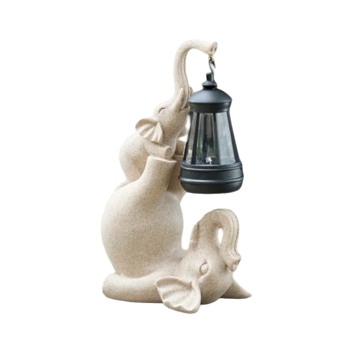 Sculptura elefant, lampa solara, rasina, bej, 30x12cm