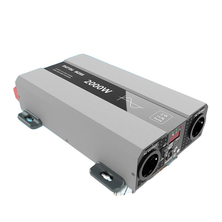 Inverter 2000W, tiszta szinuszos hullám, alumínium, 31x23.5x8cm, távirányító, fehér