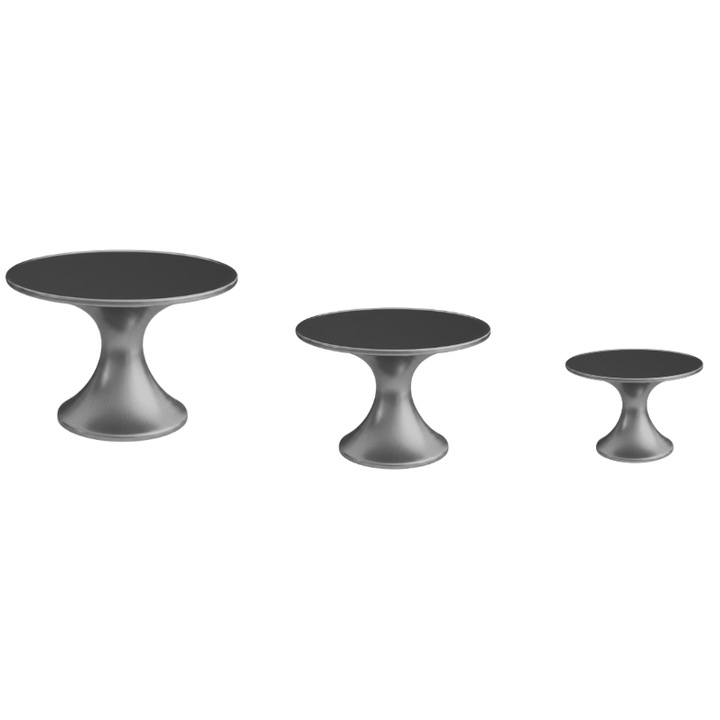 Prémium 3 darabos süteménytartó szett, Elegáns tortaállvány típus, Modern Minimalista Design, 170 x 85 mm, 200 x 100 mm, 230 x 115 mm - ezüst