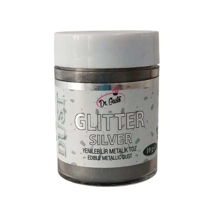 Colorant Alimentar Pudra, Dr. Gusto, Culoare Glitter Argintiu Metalizat, 10 g