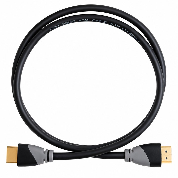 Cablul HDMI Bervolo® High-Speed cu Ethernet, E469776, Rezolutie 4K, AWM Style 30V VW-1, Transmite semnal retea, 52 cm, Negru