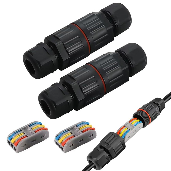 Onuvio® 2 darabos kültéri hermetikusan lezárt csöves elektromos csatlakozókészlet - IP68 nedvesség elleni védelem, karos gyorscsatlakozó, 3 pólus, 4-10 mm-es kábel, Onuvio®