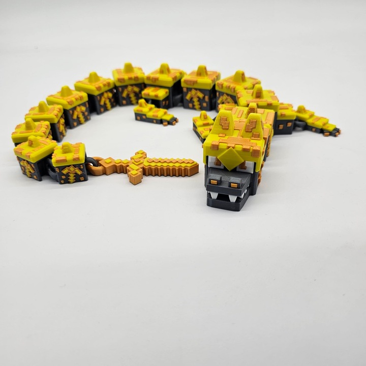 Figurina Dragon Articulat de Aur, Figurina Flexibila Fidget Inspirata din Minecraft, Auriu/Galben, 48cm Lungime, Idee Cadou Copii