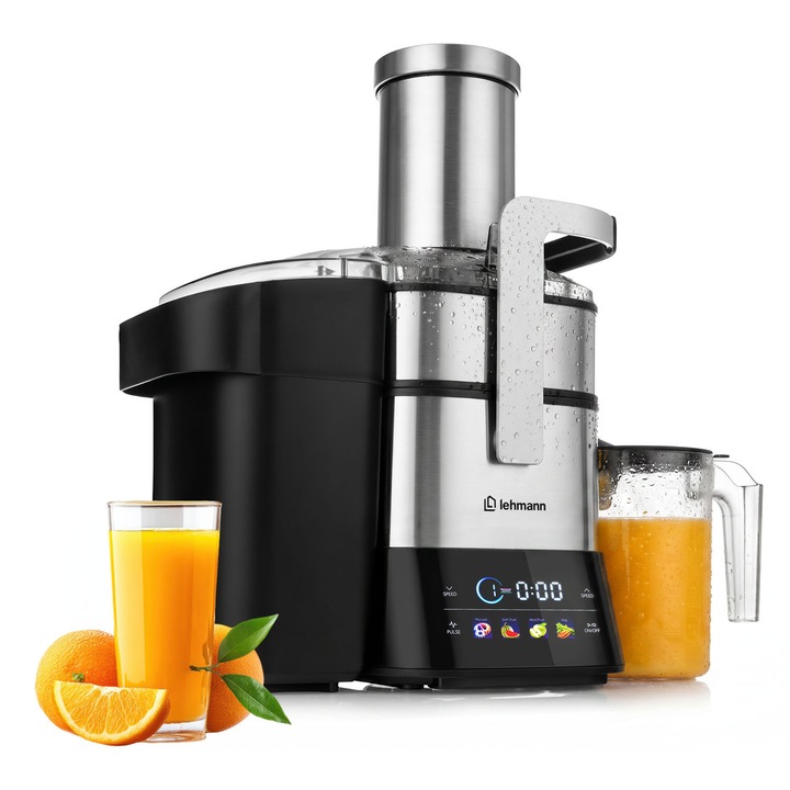 Storcator de fructe si legume Lehmann Nectar, 1000W, 8 viteze, recipient suc 1000 ml, Recipient pulpa 2000 ml, 12000 RPM, Gri
