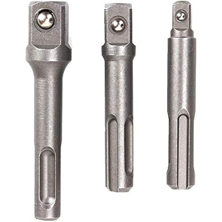Set 3 adaptoare prindere SDS plus la patrat, otel crom-vanadiu, 64x65x75mm