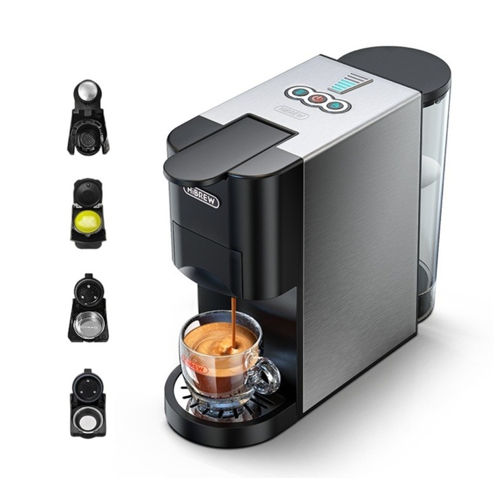 Espressor cu capsule 5in1 HiBREW H3D, Espresso multiplu cald/rece, 20 bar, 1450W, 800ml, Thermoblock, Compatibil cu capsule Nespresso, Dolce Gusto, KCup, plicurile ESE si cafea macinata