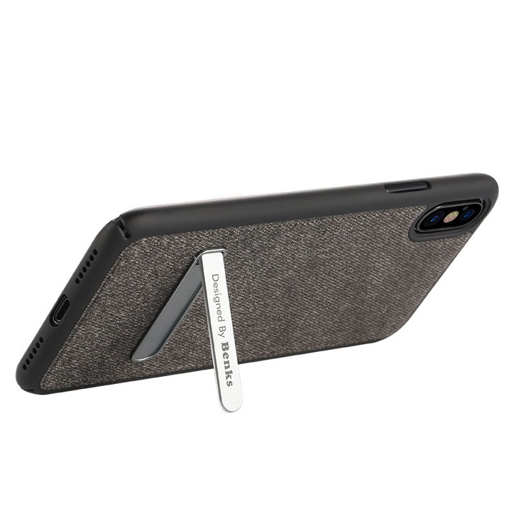 Benks Brownie black iPhone X mobiltelefon tok, fekete, kitámasztóval