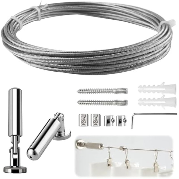 Set sarma cortina 5m, otel inoxidabil, rezistent, reglabil, argintiu