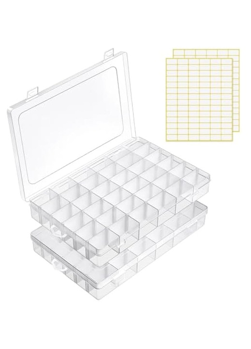 Set 2 cutii organizator bijuterii plastic transparent 27x17.7x4.5cm 36 compartimente ajustabile