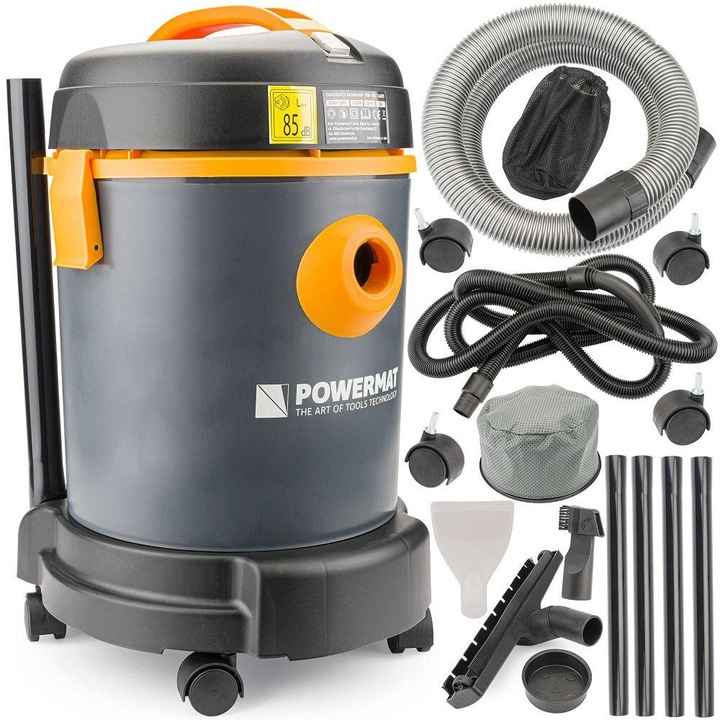 Powermat 4 az 1-ben multifunkcionális ipari porszívó, 1600W, 25 KPa, 25 literes tartálykapacitás, száraz és nedves környezetbe