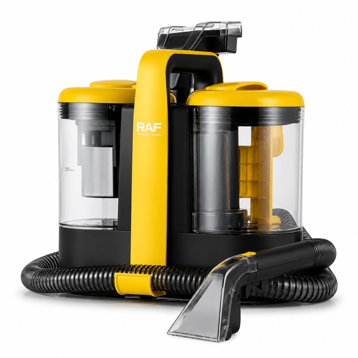 Aspirator Portabil pentru Curatare Tapiterie si Covoare RAF, 600W, 15000Pa, Rezervor Apa Curata 1500ml, Rezervor Apa Murdara 800ml, Curatare Umeda/Uscata, pentru Canapele, Saltele, Interior Auto
