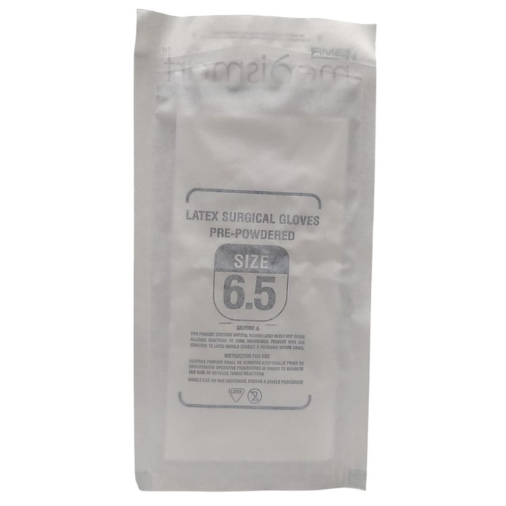 Manusi chirurgicale MEDISMART, sterile, pudrate, de unica folosinta, din latex, marimea 6.5, albe
