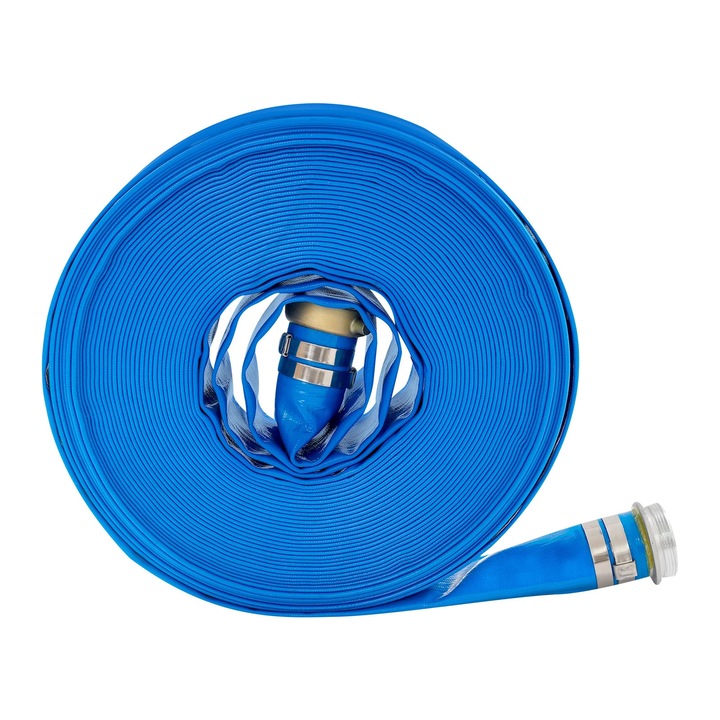 Medence leeresztő tömlő, Vízvezeték tömlő, Hosszúság 30,48m, Belső átmérő 5,08cm, Poliészter és PVC, Nyomás 90 PSI, Öntözéshez és vízelvezetéshez, Kék