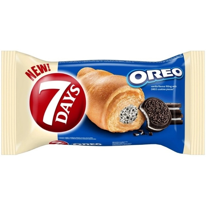 Croissant 7DAYS cu Crema de Vanilie si Bucati de Biscuiti OREO, 20 buc x 70 gr