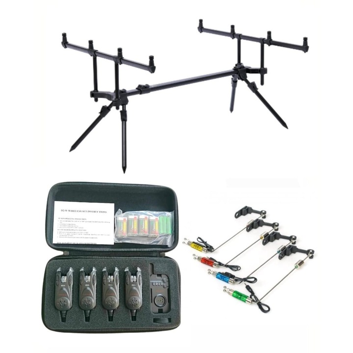 Rod Pod 4 Posturi + Set 4 Senzori Wireless cu Statie, Raza actiune 200 metri + 4 Swingere, Suporti U inclusi