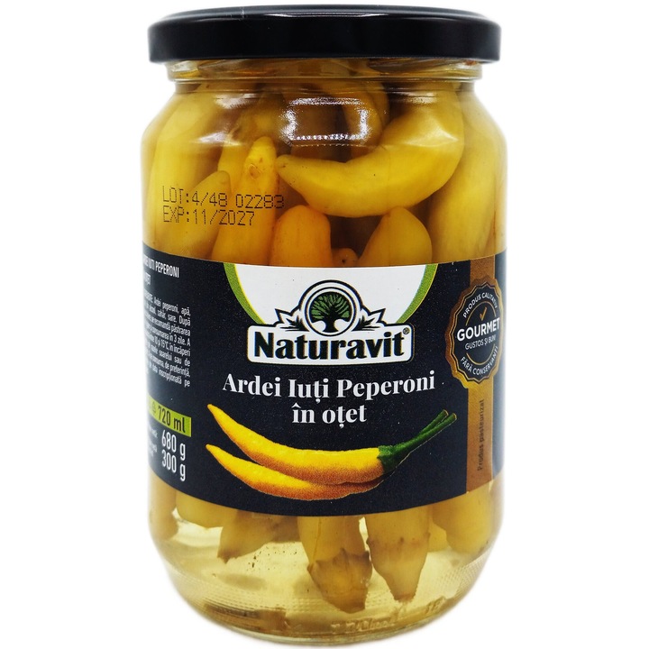 Ardei iuti peperoni murati in otet, fara conservanti, gust intens picant, premium gourmet, 720ml, Naturavit Food
