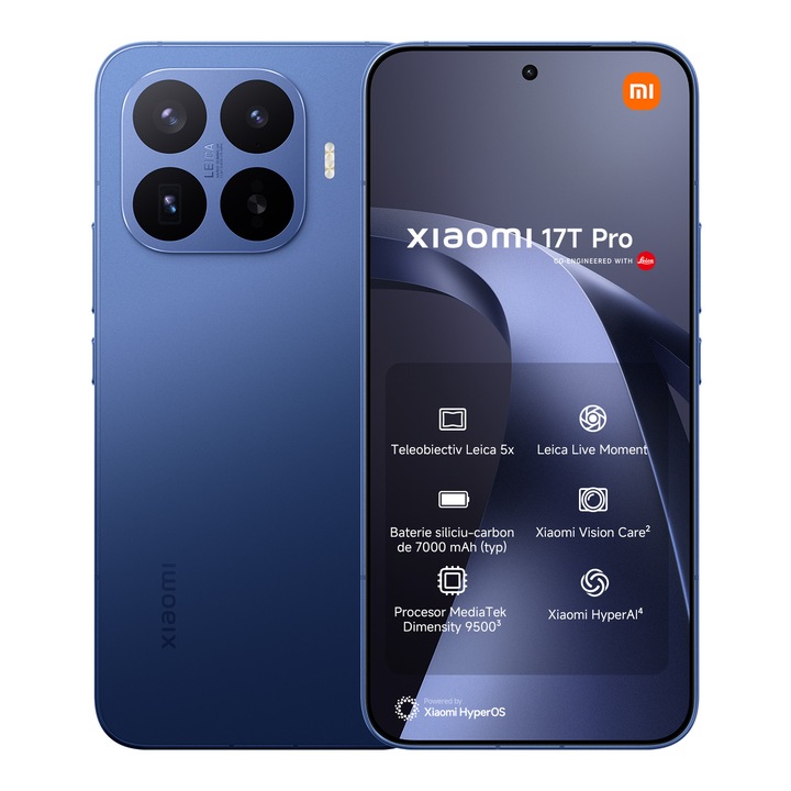Telefon mobil Xiaomi 17T Pro, 12GB RAM, 512GB, Albastru inchis, 6 "83", Dual SIM, 5G, Leica Live Moment ,7000mAh
