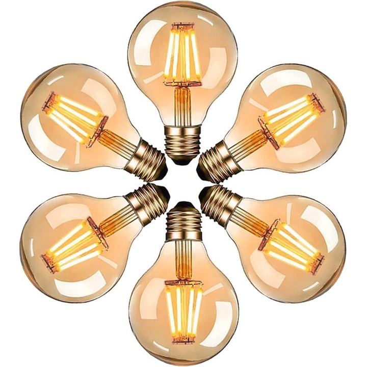 6 db vintage G80 LED izzó készlet, 4W, meleg fehér, E27, 2700K