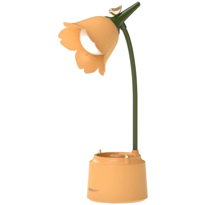 Lampa de birou LED, floare, galben, reglabil, tactil