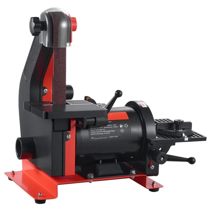 Szalagcsiszoló 25x762 mm és tárcsa 125 mm, 250 W, állítható munkaasztal 0 - 45°-ban, porelszívó nyílás