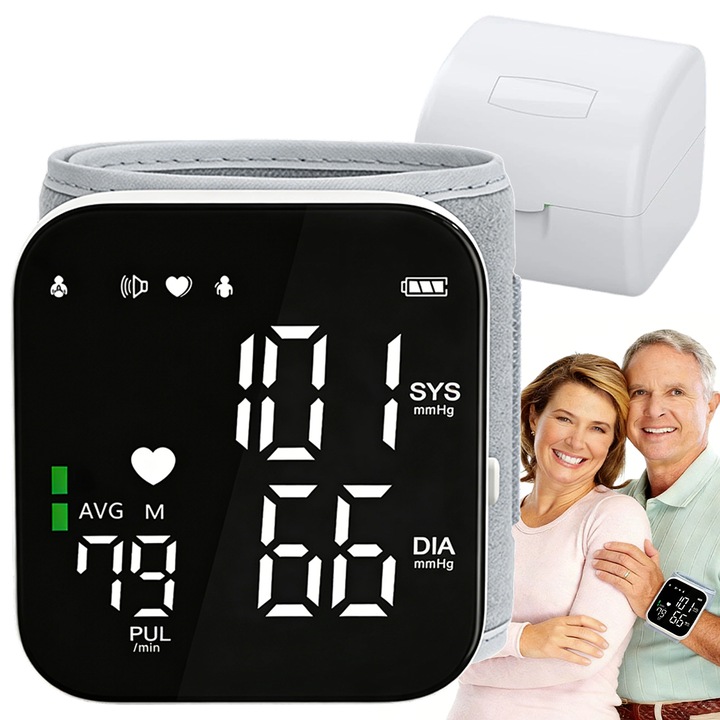 Juksun Tensiometru de incheietura, Tensiometru digital de brat cu ecran LED, Validat Clinic, Manseta Reglabila, Portabil, masurare 50 secunde, stocare 2 utilizatori,180 setari, oprire automata, Gri