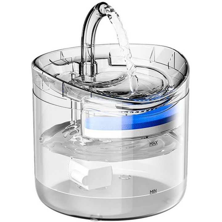 Automata vízadagoló macskáknak és kutyáknak, 2L, átlátszó, tisztítással és szűréssel, USB adapter