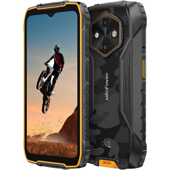Telefon mobil Ulefone RugKing 4 Pro, 4G, Dual SIM, IPS 6.56" 120Hz HD+, Octa-Core T7250, 8GB RAM, 256GB, NFC, 10000mAh, IP68/IP69K, Android 15, Orange