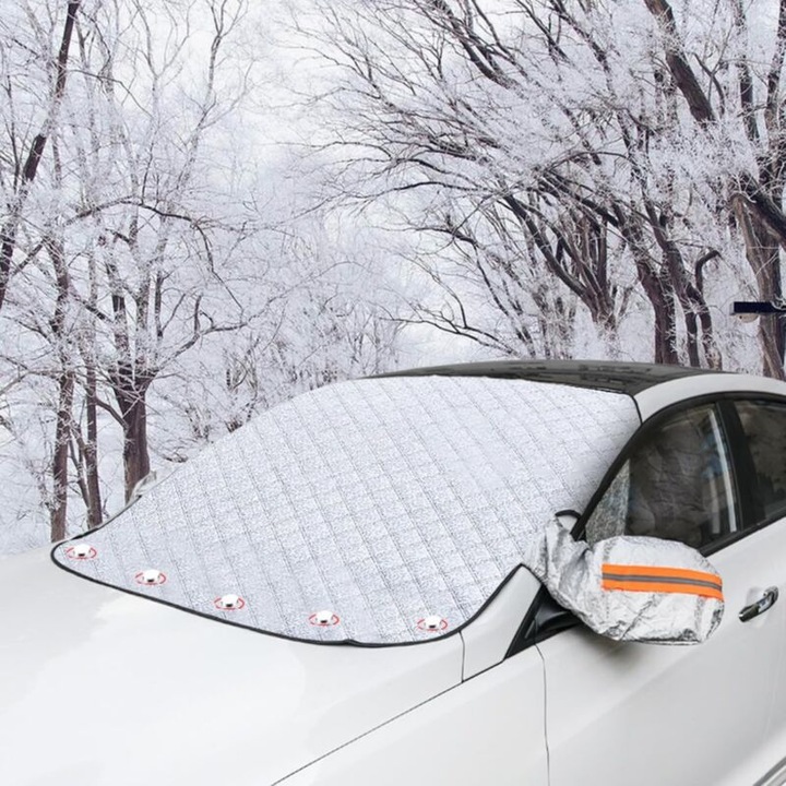 Autó szélvédőhuzat, védelem 5 mágnessel, OEM, fehér, univerzális