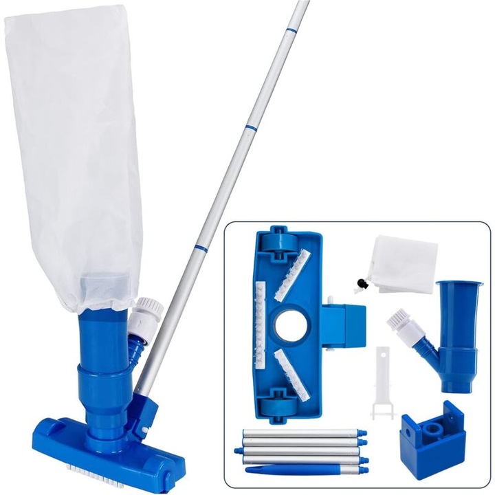 Set curatare piscina, aspirator sol, recipient colectare deseuri, tija extensibila, multicolor